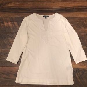 White LAUREN linen blend T-shirt